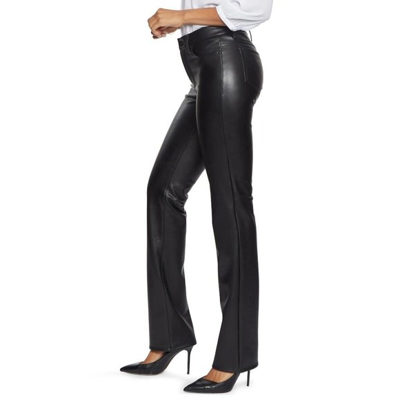 NYDJ Marilyn Faux Leather Straight Leg Pants Black - Size 6 - Picture 2 of 5